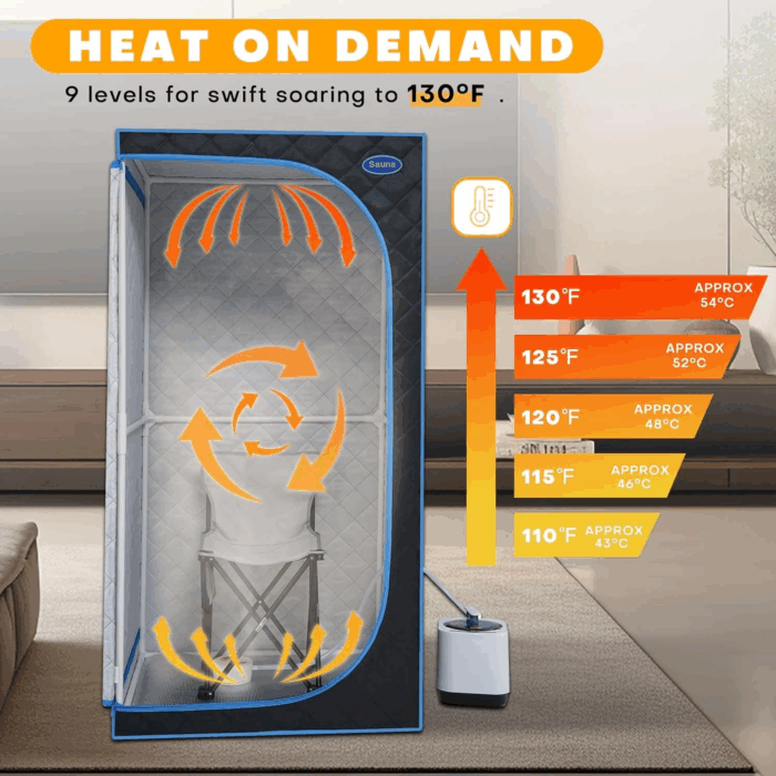 Portable Steam Sauna Tent Full Size, Oversized Personal Sauna Kit for Home Spa, Lightweight Sauna Box with Steamer, Time & Temperature Remote Control, Foldable Chair, 32'' X 32'' X 63'' - Image 7