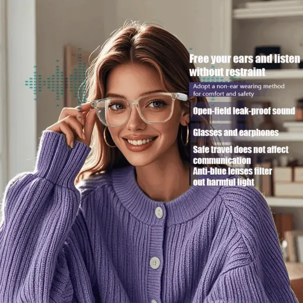 Bluetooth Anti-Blue Light Glasses, Smart Bluetooth Glasses for Women,Voice Control,Open Ear Style, Listen Music and Calls (Lear Lens with Pink Frame1) - Image 3