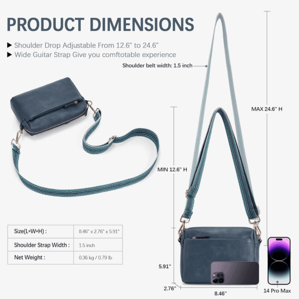 Small Crossbody Purse for Women Triple Zip Cell Phone Leather Handbag with Colored Shoulder Strap - Image 3
