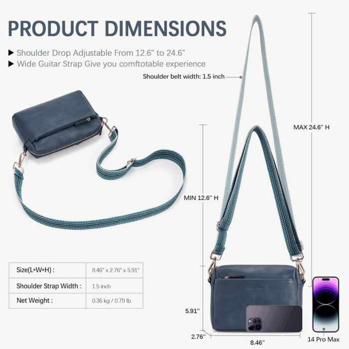 Small Crossbody Purse for Women Triple Zip Cell Phone Leather Handbag with Colored Shoulder Strap - Image 3