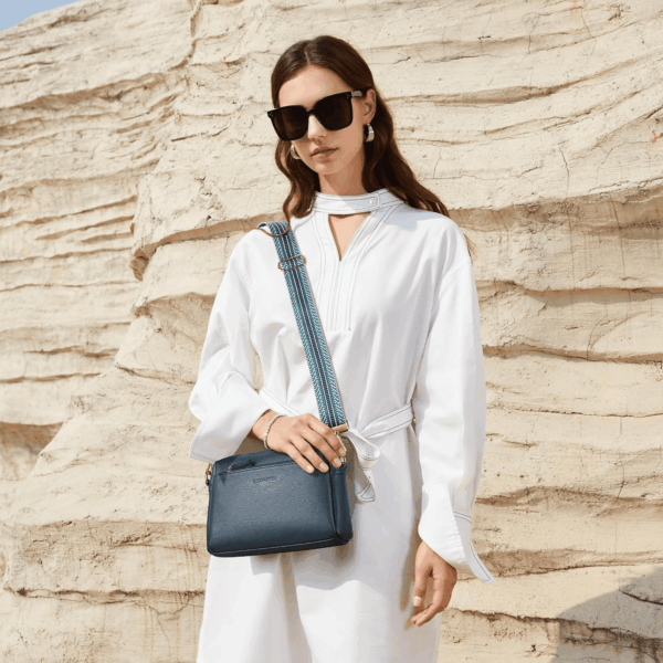 Small Crossbody Purse for Women Triple Zip Cell Phone Leather Handbag with Colored Shoulder Strap - Image 2