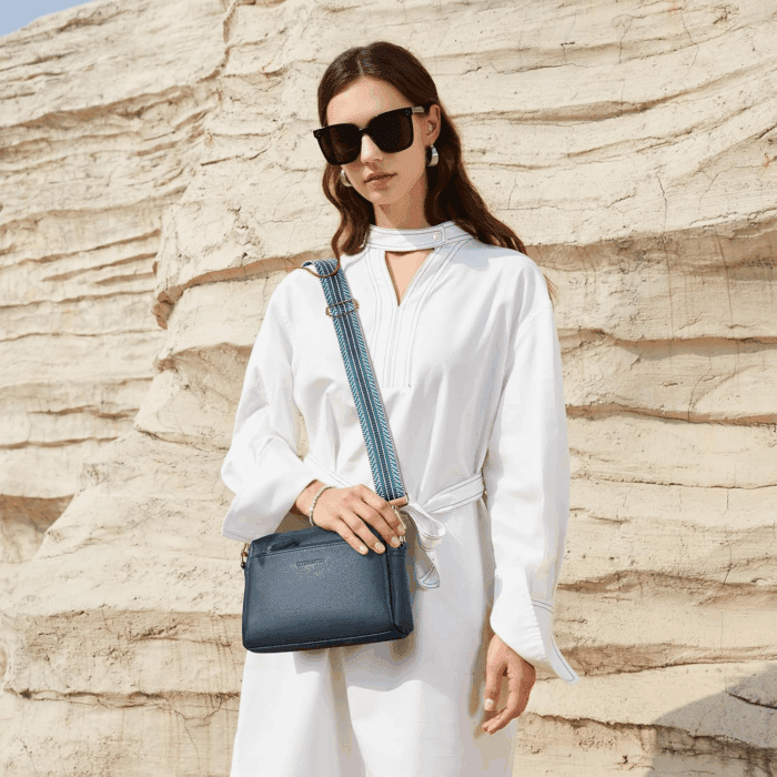 Small Crossbody Purse for Women Triple Zip Cell Phone Leather Handbag with Colored Shoulder Strap - Image 2