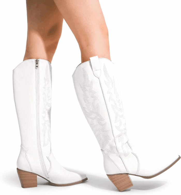 Womens Cowboy Boots Wide Calf Comfortable Pull on Zipper Chunky Heel Pointed Toe Embroidered Western Cowgirl Knee High Boots Girls Ladies Retro Tall Boot - Image 5