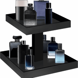 Black Perfume Organizer for Men - 2 Tier Acrylic Cologne Rack Organizer for Men, Rectangular Vanity Storage with Sturdy Design, Space Saver for Bathroom & Bedroom