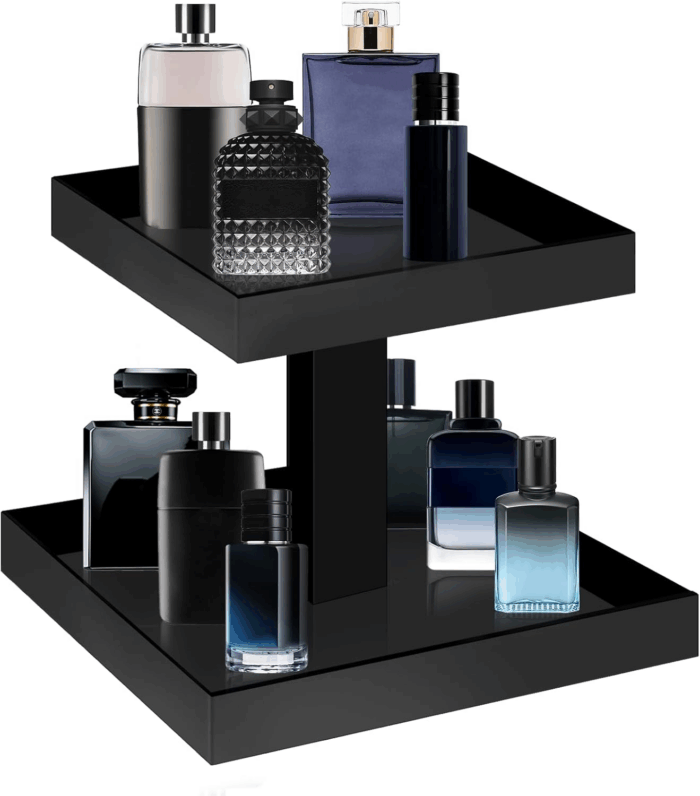 Black Perfume Organizer for Men - 2 Tier Acrylic Cologne Rack Organizer for Men, Rectangular Vanity Storage with Sturdy Design, Space Saver for Bathroom & Bedroom