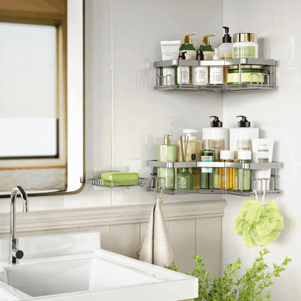 Shower Caddy Organizer, 3-Pack Corner Shower Caddy Organizer Shelves Storage Rack Accessories Rustproof Stainless Steel for Bathroom Countertop Home Decor Set, Silver - Image 2