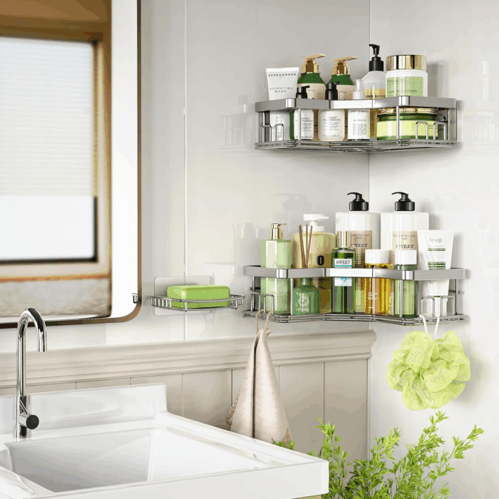 Shower Caddy Organizer, 3-Pack Corner Shower Caddy Organizer Shelves Storage Rack Accessories Rustproof Stainless Steel for Bathroom Countertop Home Decor Set, Silver - Image 2