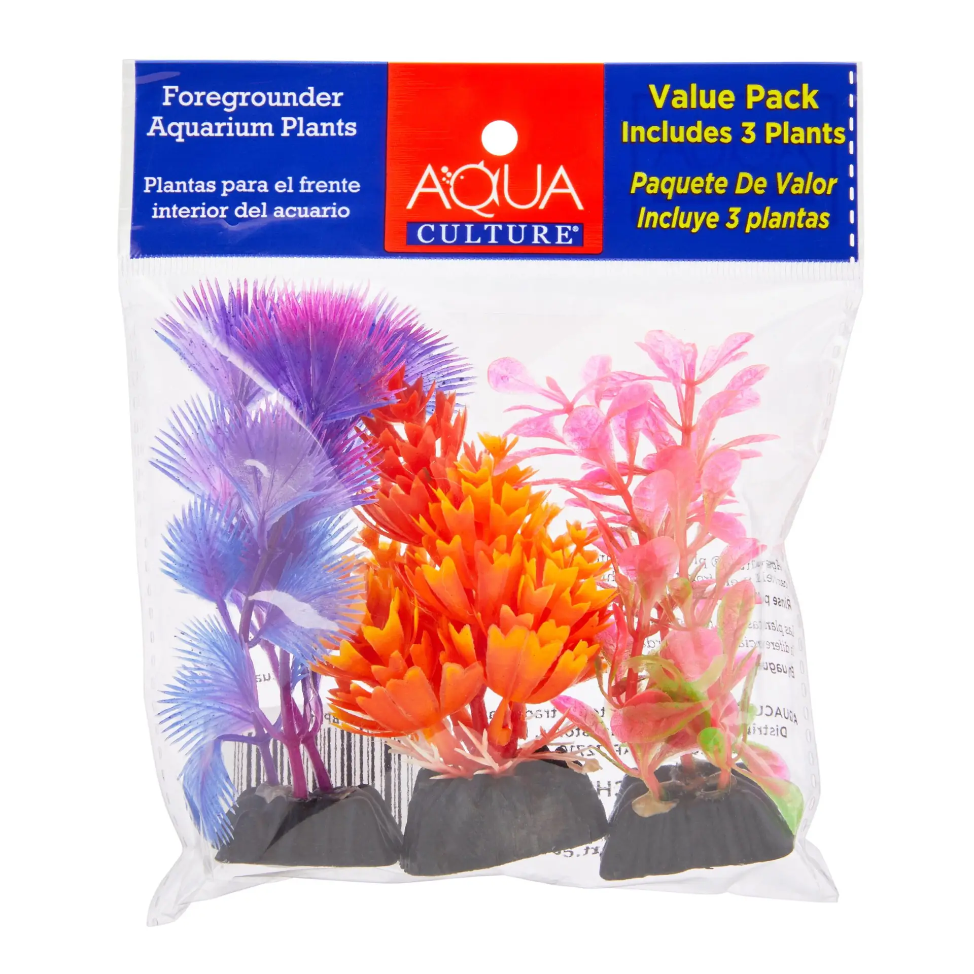 Foregrounder Plastic Aquarium Plants - Multicolored - 3 Count per Pack