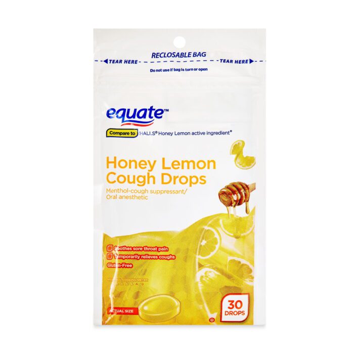 Sore Throat and Cough Relief Honey Lemon Cough Drops with Menthol, 7.5Mg, 30 Count