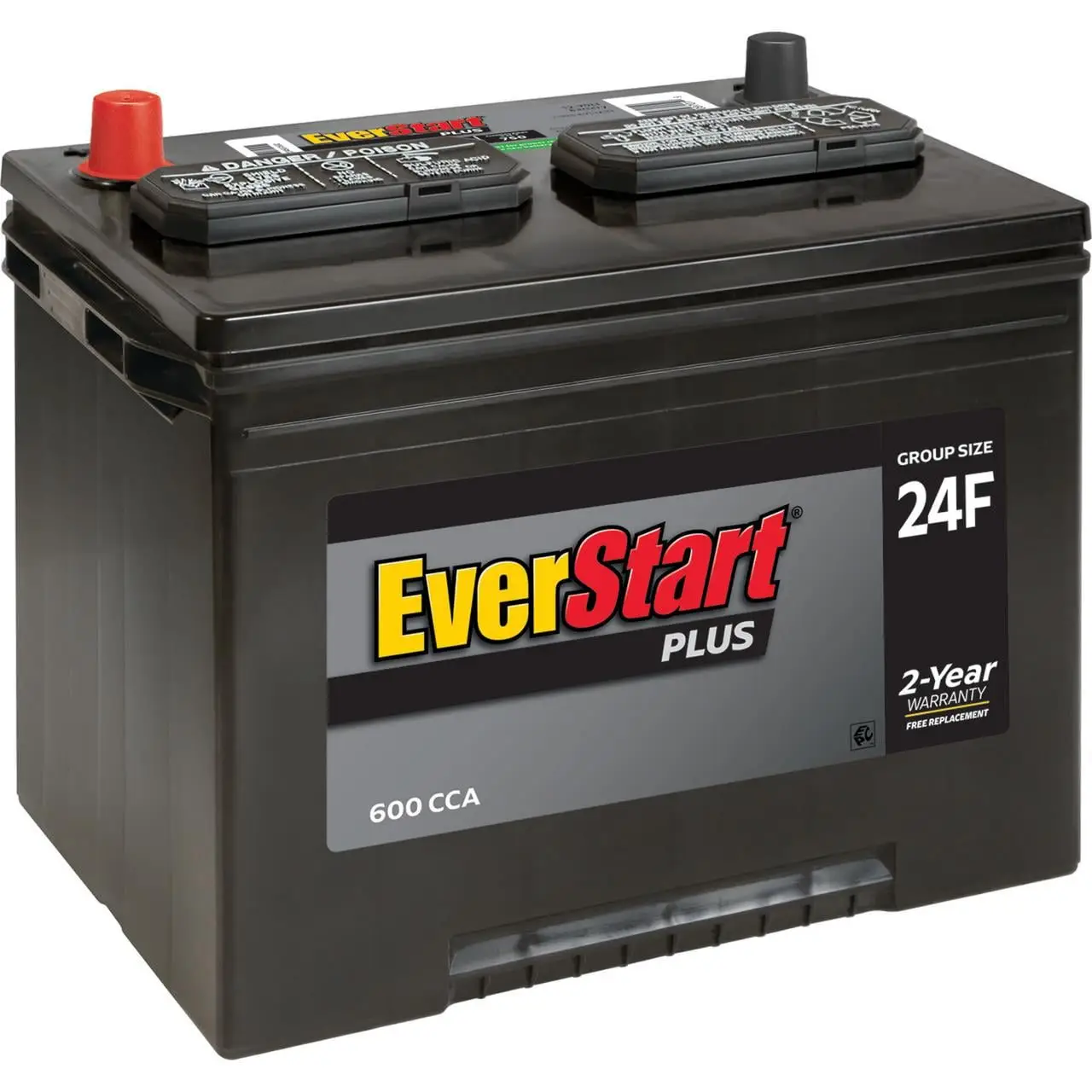 plus Lead Acid Automotive Battery, Group Size 24F 12 Volt, 600 CCA
