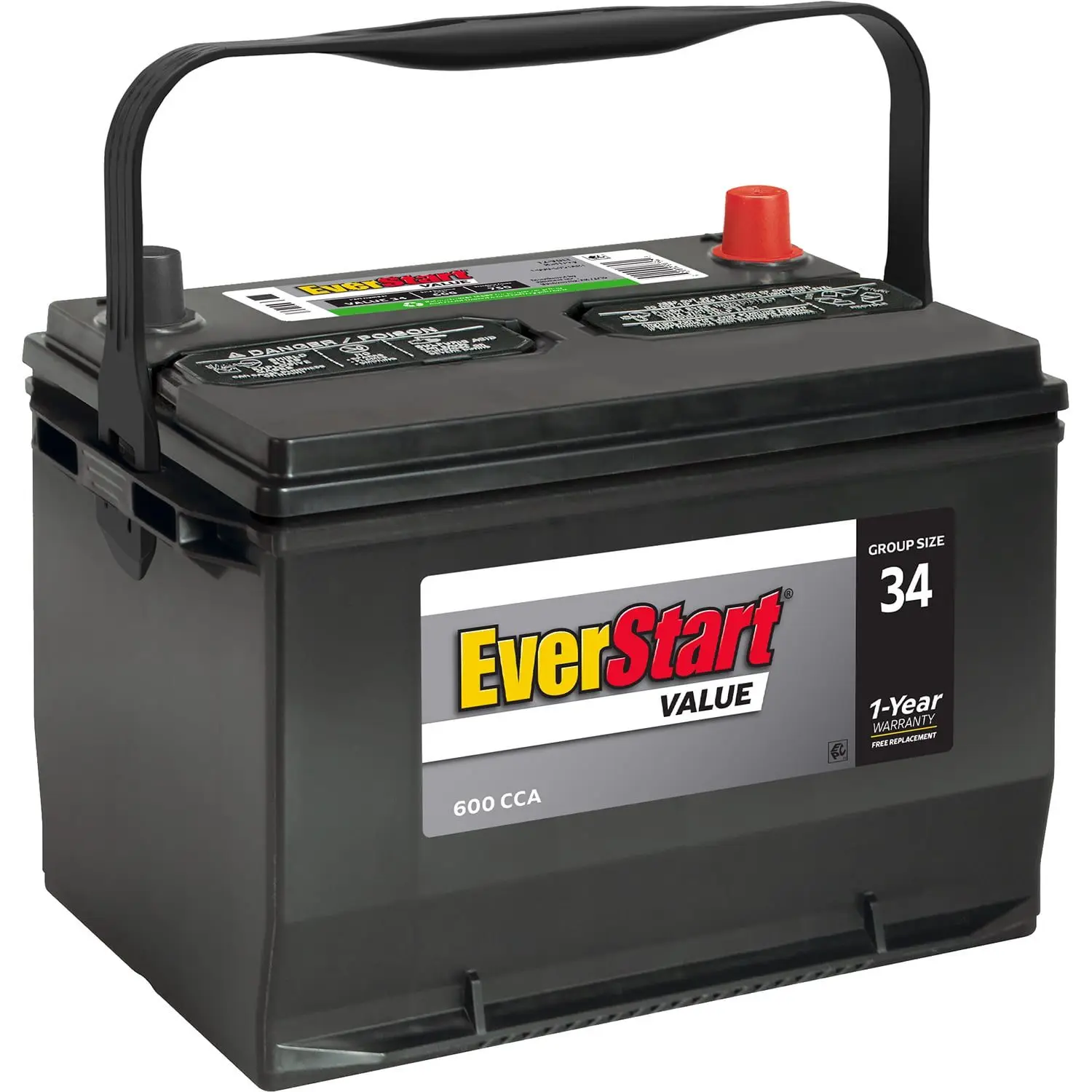 Value Lead Acid Automotive Battery, Group Size 34 12 Volt, 600 CCA
