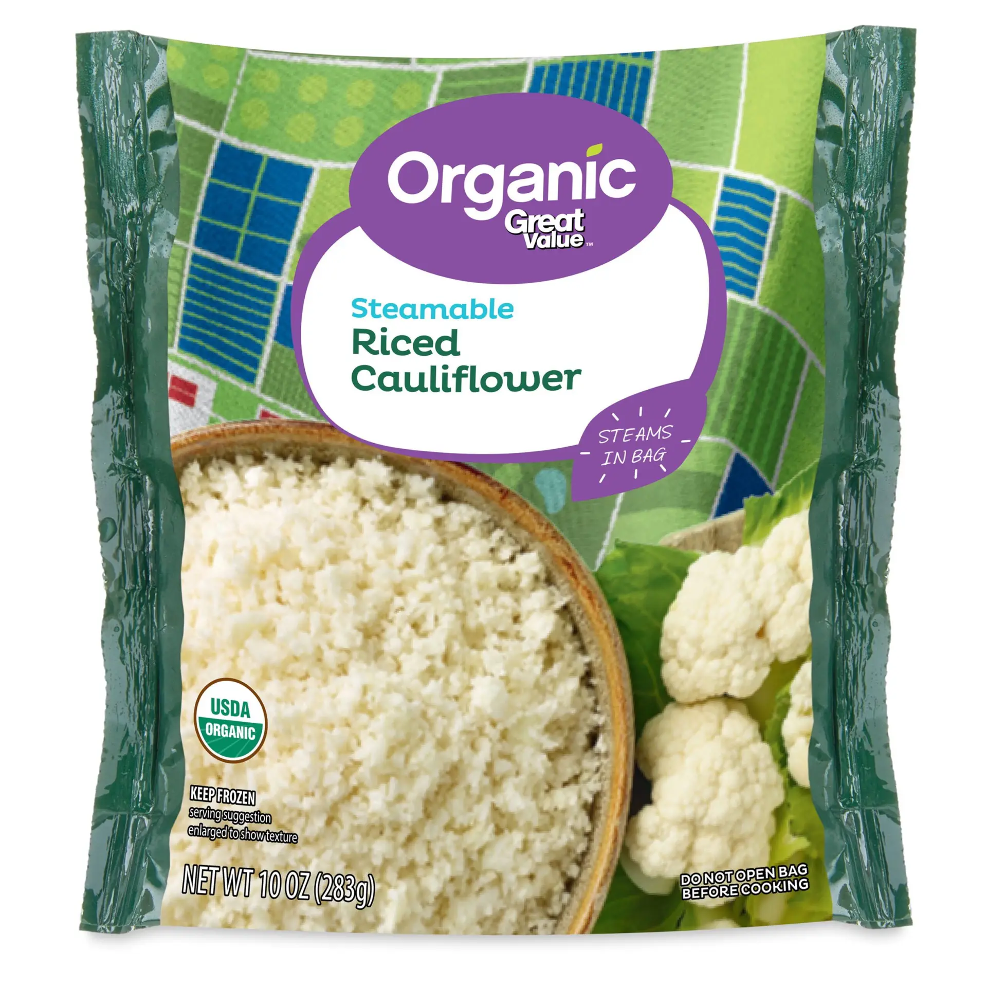 Organic Steamable Riced Cauliflower, 10 Oz (Frozen)