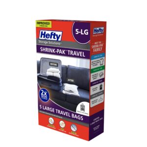 SHRINK-PAK 5 Large Rolled Compression Travel Bags, Travel Organization, Adults and Tweens