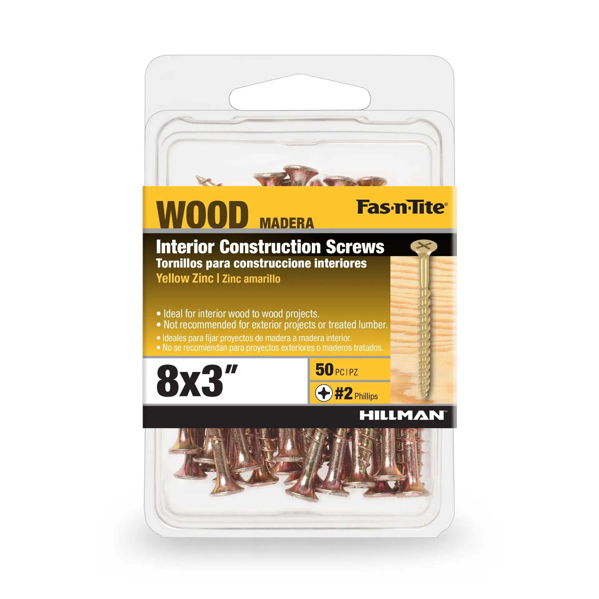 Fas-N-Tite Interior Wood Screws, 8 X 3", Zinc Plated, Steel