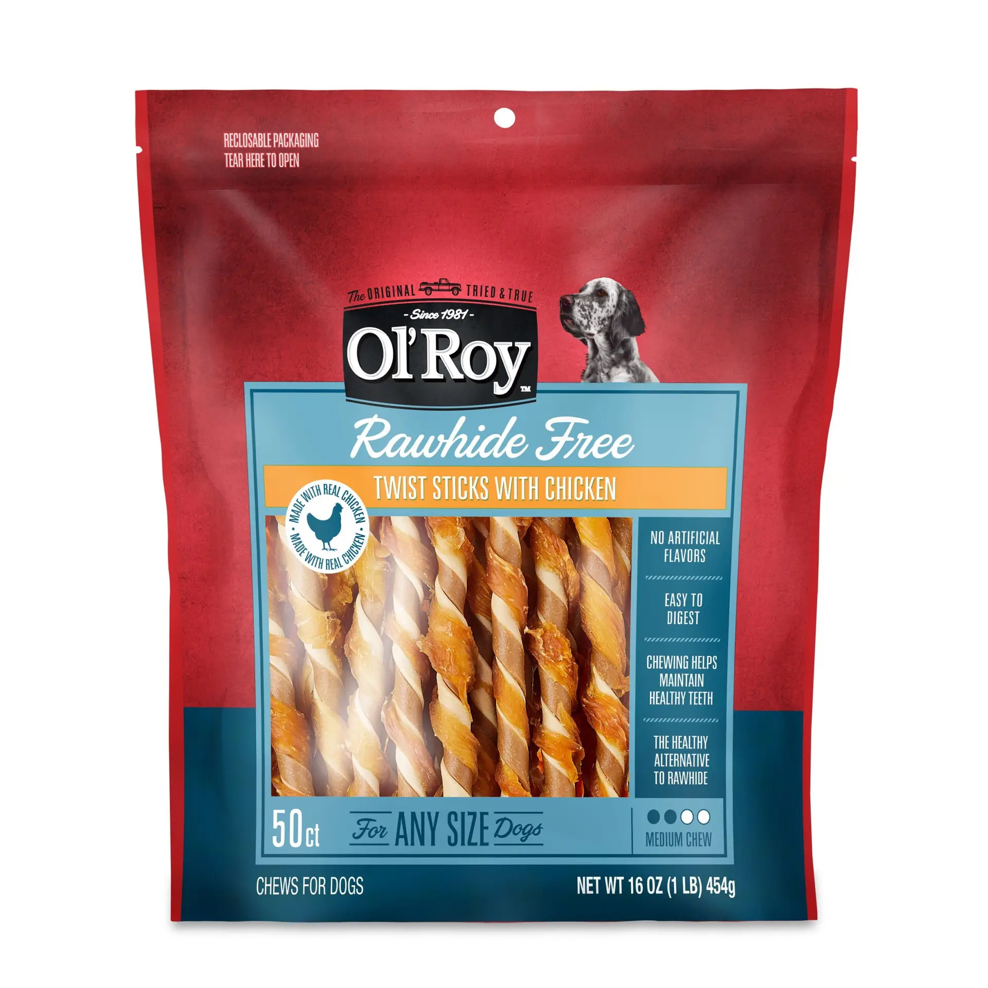 Rawhide Free Twist Sticks with Chicken Dog Treats, 50Ct,16Oz.Bag