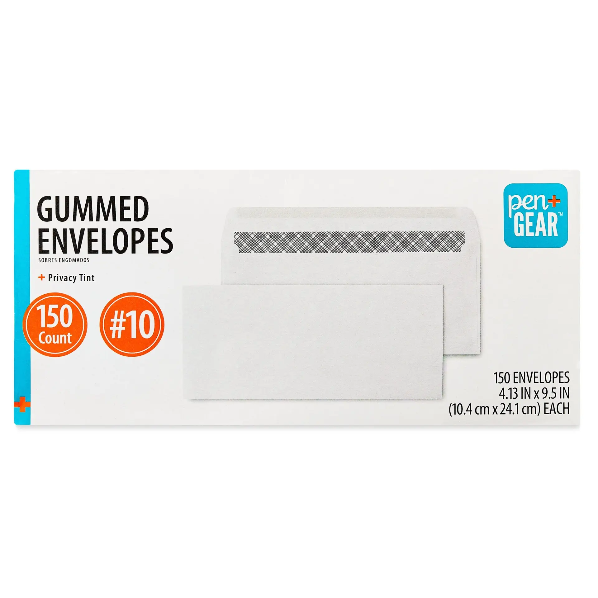 PEN + GEAR #10 Privacy Tint Gummed Envelopes, White, 4.13 in X 9.5 In, 150 Count
