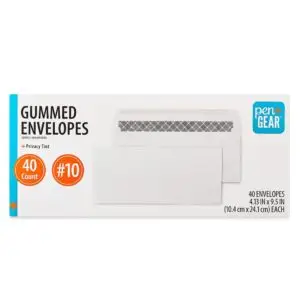 PEN + GEAR #10 Privacy Tint Gummed Envelopes, White, 4.13 in X 9.5 In, 40 Count