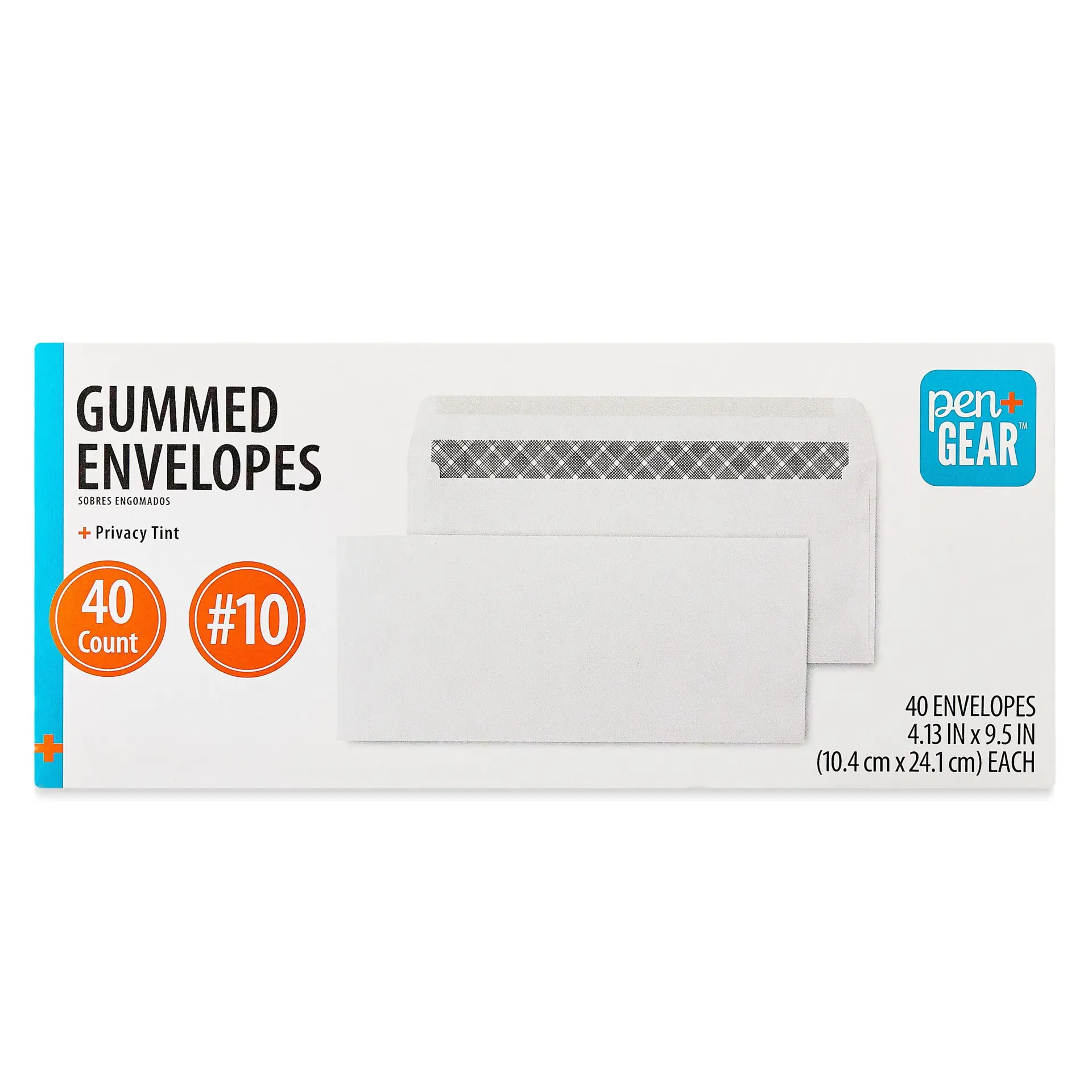 PEN + GEAR #10 Privacy Tint Gummed Envelopes, White, 4.13 in X 9.5 In, 40 Count