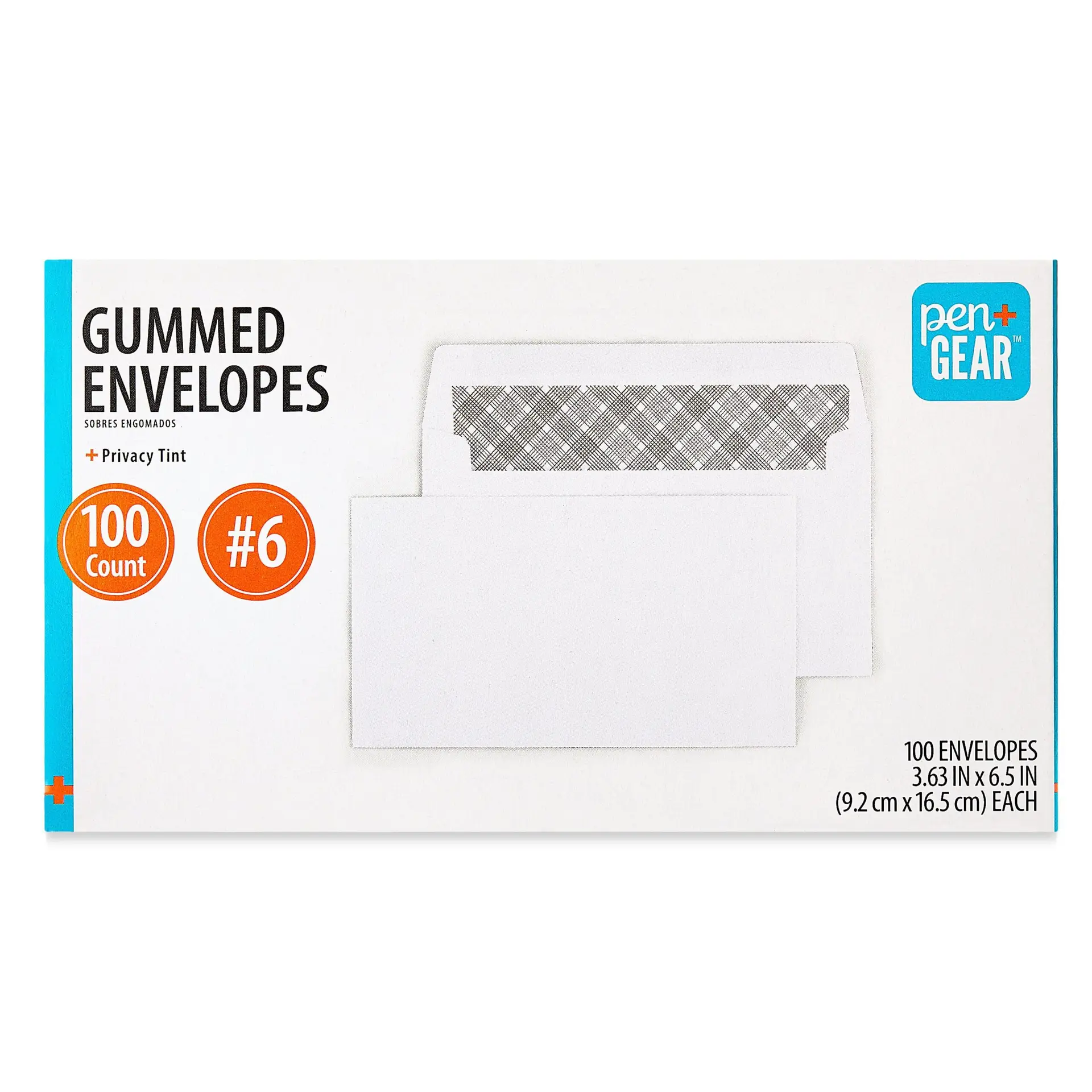 PEN + GEAR #6 Privacy Tint Gummed Envelopes, White, 3.63 in X 6.5 In, 100 Count
