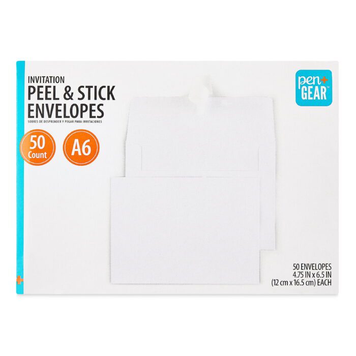A6 Invitation Peel and Stick Envelopes, White, 4.75 in X 6.5 In, 50 Count