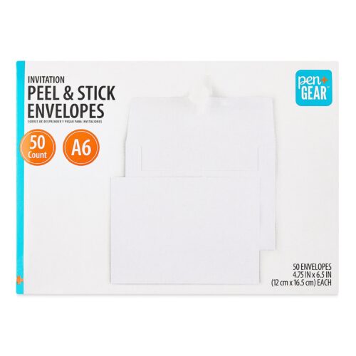 A6 Invitation Peel and Stick Envelopes, White, 4.75 in X 6.5 In, 50 Count