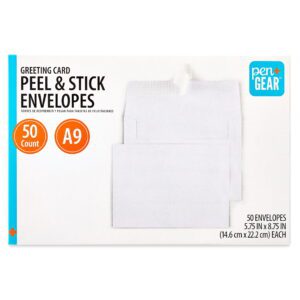 A9 Greeting Peel and Stick Envelopes, White, 5.75 in X 8.75 In, 50 Count