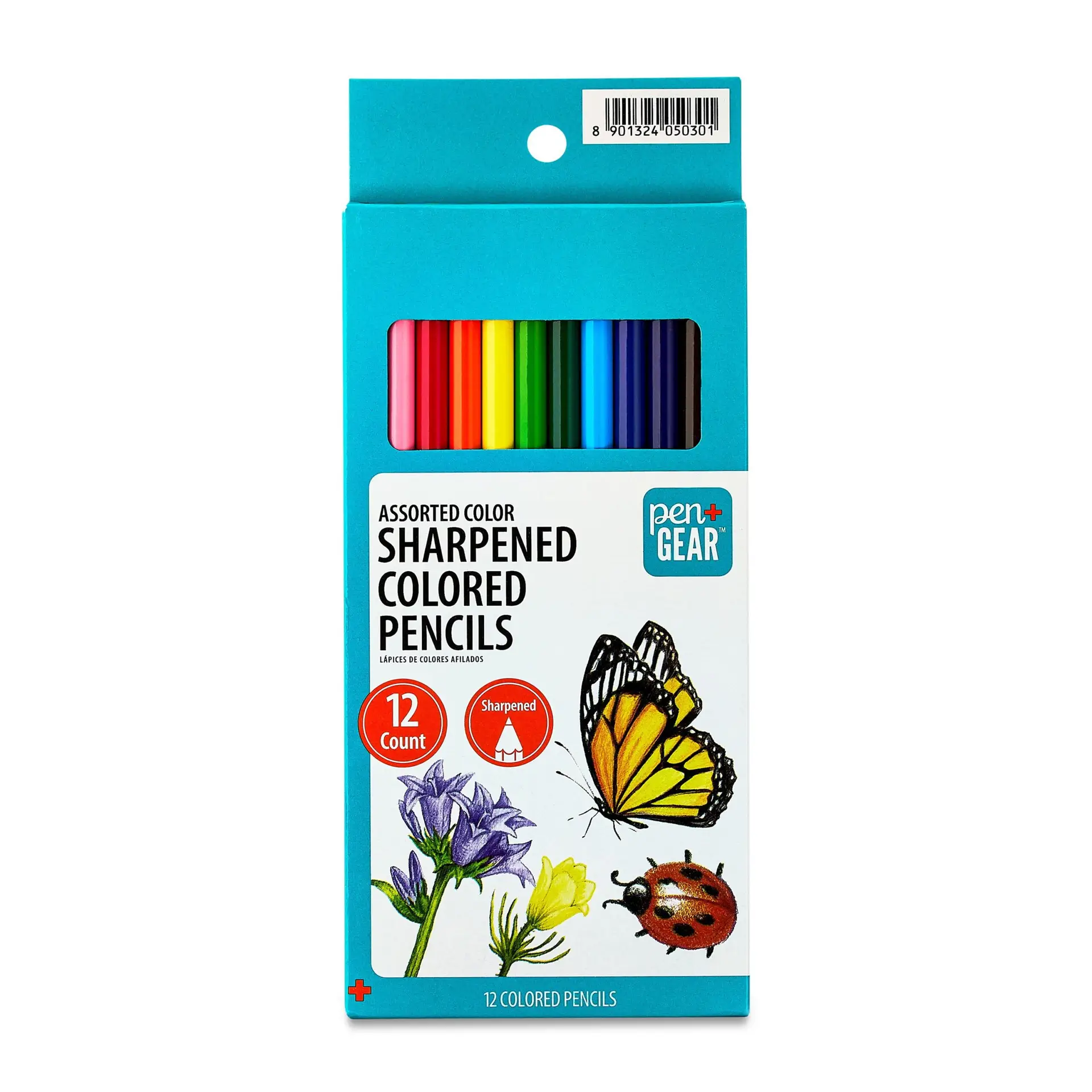 Colored Pencils, Sharpened, Assorted Colors, 12 Count
