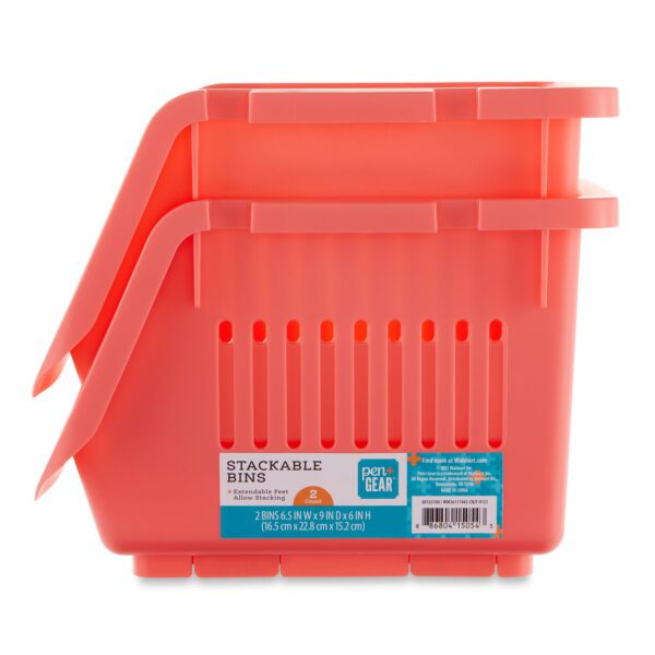 Pen + Gear Stackable Polypropylene, Plastic Storage Bins, Emerald, 2 Count, All Ages - Image 7