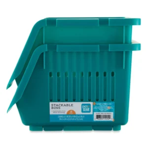 Pen + Gear Stackable Polypropylene, Plastic Storage Bins, Emerald, 2 Count, All Ages