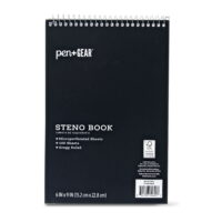 Top Spiral Steno Pad, Gregg Ruled Paper, 100 Sheets, Black, 1 Count, 0 Holes