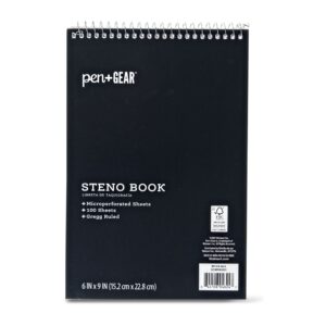Top Spiral Steno Pad, Gregg Ruled Paper, 100 Sheets, Black, 1 Count, 0 Holes