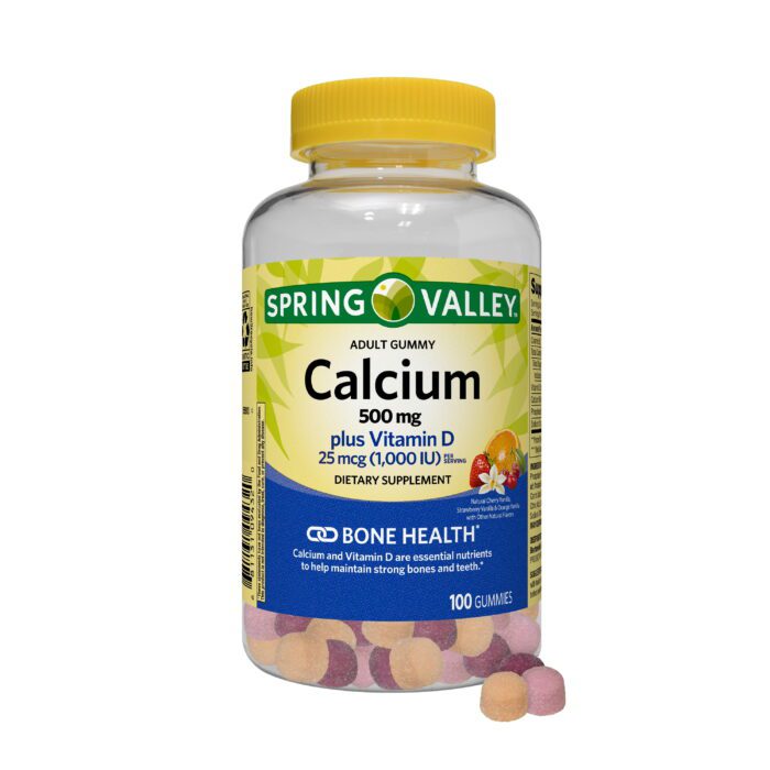 Calcium 500 Mg plus Vitamin D 25 Mcg Bone Health Dietary Supplement Gummies, 100 Count