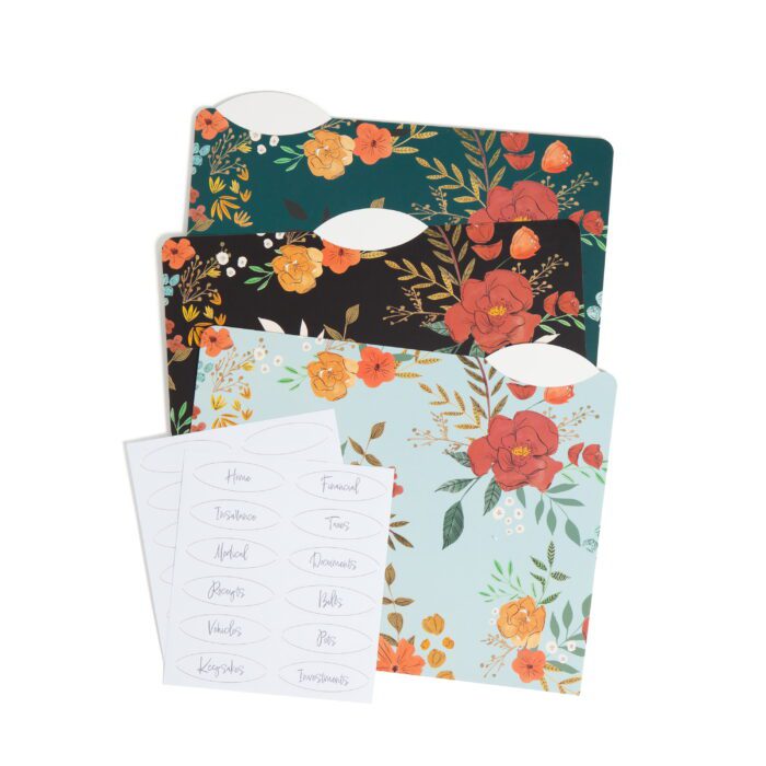 Decorative File Folders, 9 Count, Midnight Blossom, 1/3-Cut Tabs, Letter Size