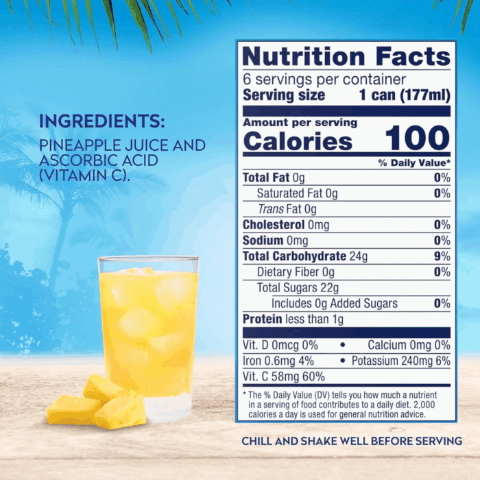 All Natural 100% Pineapple Juice Can, 6 Fl Oz (6 Count) - Image 2
