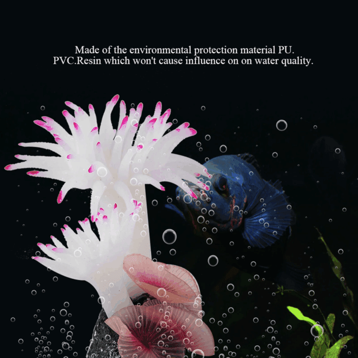 Aquarium Bubbler Decorations,Betta Fish Tank Accessories,Fish Tank Silicone Coral Concrete Base Simulation Plant Decoration Aquarium Ornaments[White] - Image 4