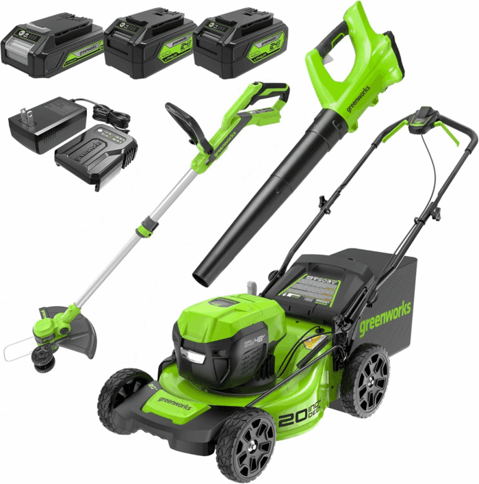 48V (2X24V) 20" Cordless Battery Lawn Mower, 12" String Trimmer & Edger, and 330 CFM Blower Combo Kit W/ (2) 4.0Ah Batteries, (1) 2.0Ah Battery & Chargers