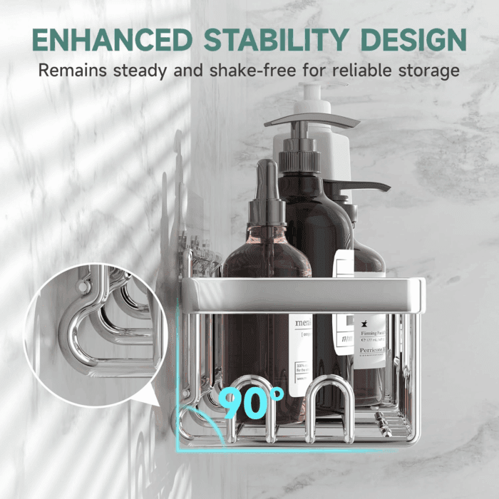 Stainless Steel Shower Caddy 6-Pack, Ideal for Gift, Large Wall Mounted Shower Rack, Bathroom Shelves over Toilet, Organizer Storage Accessories with Soap Dish & Toothbrush Holder, Silver - Image 4
