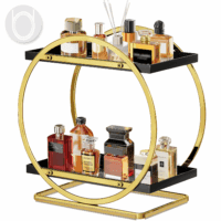 2 Tier Anti-Slip & Anti-Sway Perfume Organizer for Dresser, Solid Carbon Steel Perfume Stand with Silicone Anti-Slip Strips, Multifunction Perfume Display for Lotion, Cosmetic, Skincare, Gold