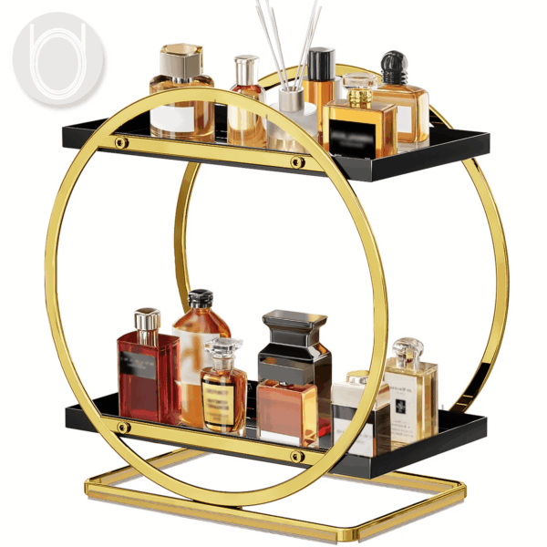 2 Tier Anti-Slip & Anti-Sway Perfume Organizer for Dresser, Solid Carbon Steel Perfume Stand with Silicone Anti-Slip Strips, Multifunction Perfume Display for Lotion, Cosmetic, Skincare, Gold