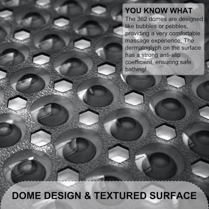 Bath Tub and Shower Mats, Non Slip 40 X 16 Inch Extra Large Bathtub Mat, Machine Washable Bathmat with Drain Holes, Suction Cups for Bathroom Floor, Clear Black - Image 2