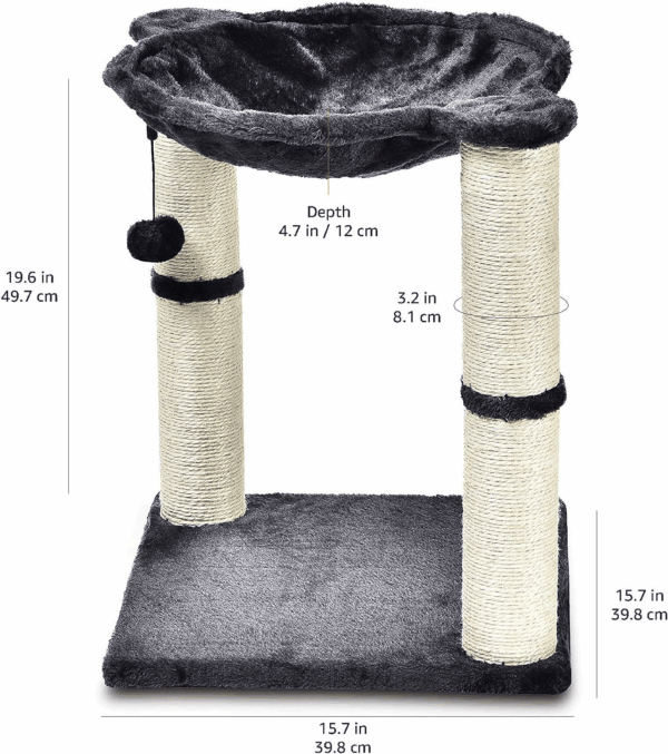 Cat Tower - Indoor Cat & Kittens Hammock Tower with Scratching Posts and Dangling Ball, (19.7"H) - Gray - Image 3