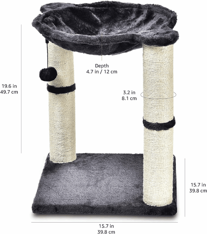 Cat Tower - Indoor Cat & Kittens Hammock Tower with Scratching Posts and Dangling Ball, (19.7"H) - Gray - Image 3
