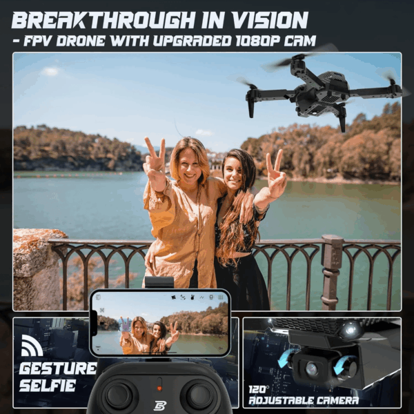 Drone with 1080P Camera for Adults,  Foldable FPV RC Quadcopter, with Gestures Selfie, One Key Start/Land, 3D Flips, 2 Batteries, RC Drones for Adults - Image 4