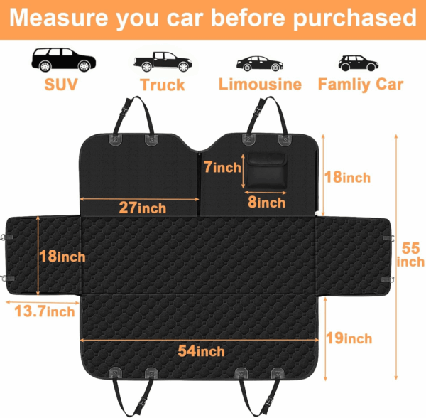 Dog Car Seat Cover for Back Seat, Waterproof Car Seat Protector for Dogs with Side Flaps, Scratchproof Dog Hammock with Nonslip Bottom for Suvs, Standard(54" Wx55 L) All Black - Image 6