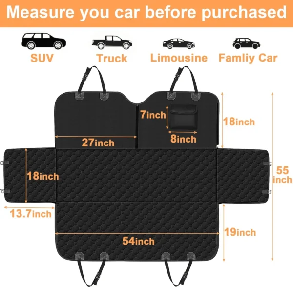 Dog Car Seat Cover for Back Seat, Waterproof Car Seat Protector for Dogs with Side Flaps, Scratchproof Dog Hammock with Nonslip Bottom for Suvs, Standard(54" Wx55 L) All Black - Image 6