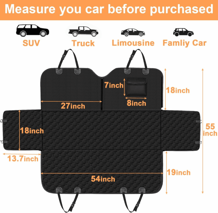 Dog Car Seat Cover for Back Seat, Waterproof Car Seat Protector for Dogs with Side Flaps, Scratchproof Dog Hammock with Nonslip Bottom for Suvs, Standard(54" Wx55 L) All Black - Image 6