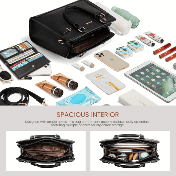 Purses and Handbags for Women, Tote Shoulder Bag Satchel Black Purse and PU Leather Top Handle for Ladies - Image 3