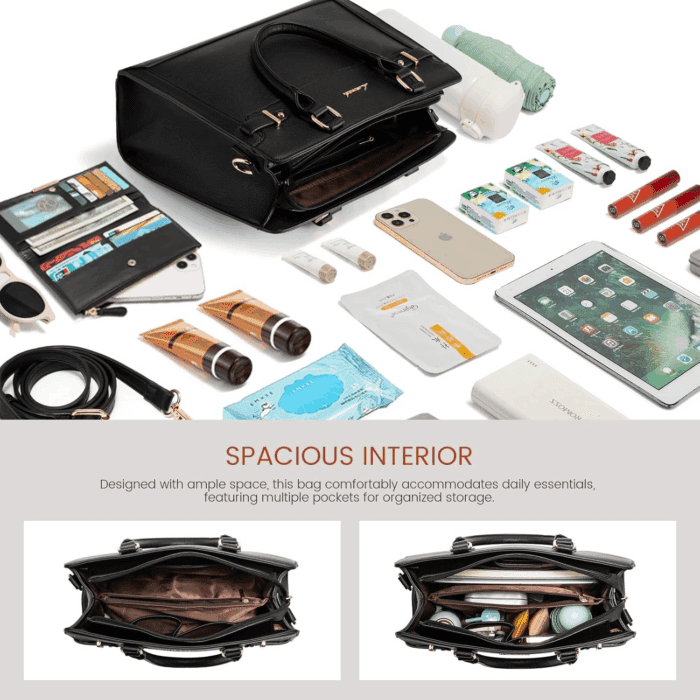 Purses and Handbags for Women, Tote Shoulder Bag Satchel Black Purse and PU Leather Top Handle for Ladies - Image 3