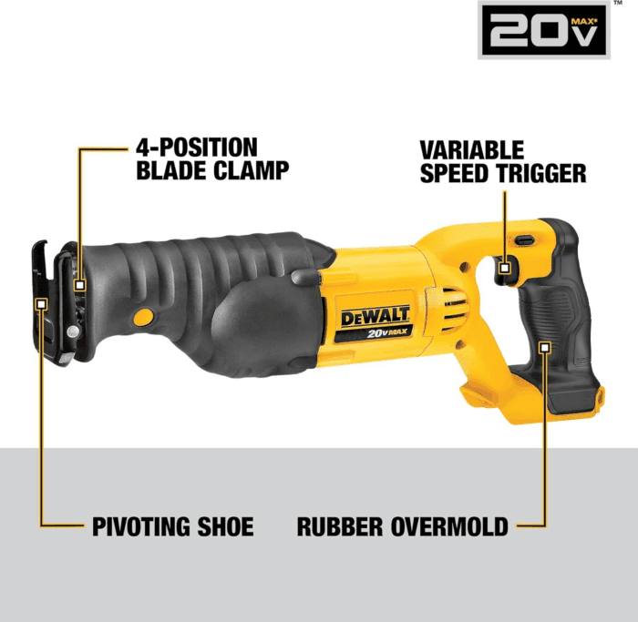 20V MAX Reciprocating Saw, 3,000 Strokes per Minute, Variable Speed Trigger, Bare Tool Only (DCS380B) - Image 4