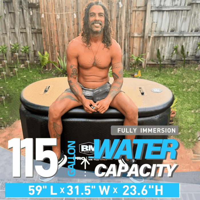 Inflatable Ice Bath Tub for Athletes - Cold Plunge Tub Compatible Water Chiller, Insulated Lid, EVA Groundsheet, Backpack, 115 Gallon, 59" L X 31.5" W X 23.6" H - Image 2